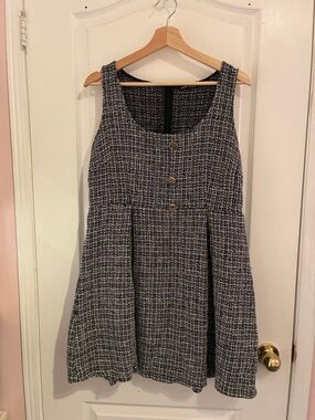Textured Black & White Tweed Fit-and-Flare Dress